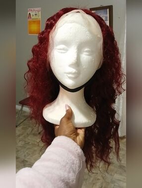 Beautiful Wavy 99J Burgundy Lacefront W/Elastic Band (Free Part)